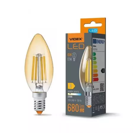 LED Żarówka VIDEX-E14-C35-6W-FIL-AMBER-WW